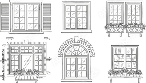 Detailed Line Art Vector of an Organized Modern Home Office or Study Workspace with Desk, Ergonomic Chair, Bookshelf, Filing Cabinet, and Wall Clock