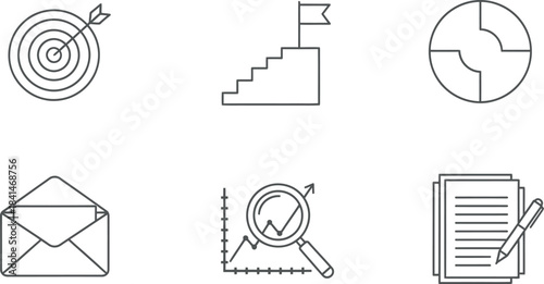 Business icons representing goals and analysis