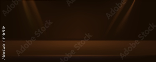 Empty dark brown studio background. Dark studio background. Abstract studio room platform design. Space for selling products on the website. Vector illustration.