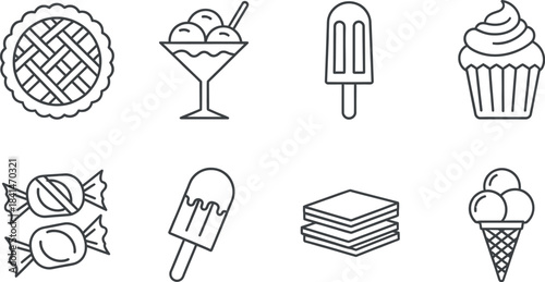 Collection of sweet desserts and ice cream icons