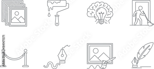 Collection of art and creativity icons in simple line style