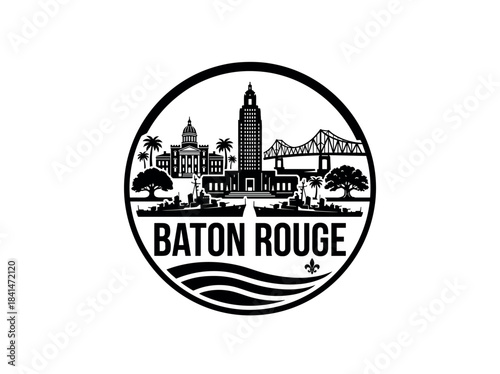 Baton Rouge city of United States skyline emblem with landmarks