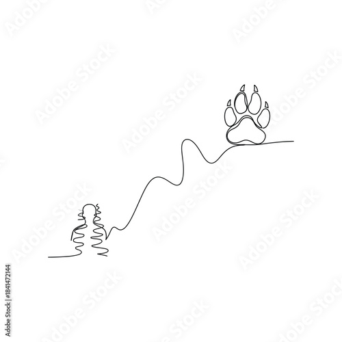 Continuous Line Drawing of Human and Pawprint Symbolizing Pet Connection and Life's Journey