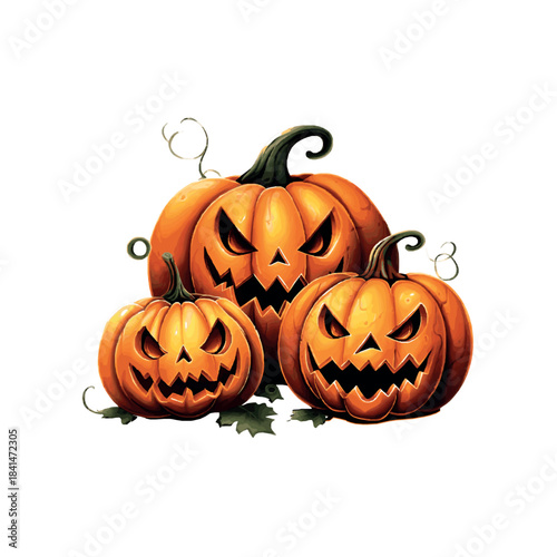 Three spooky jack o lanterns halloween scene