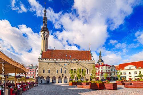 Tallinn, Estonia. Iconic Raekoja Plats and the Old Town Hall