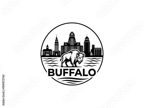 Buffalo city of United States skyline emblem with landmarks