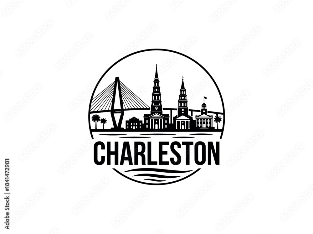 Naklejka premium Charleston city of United States skyline emblem with landmarks