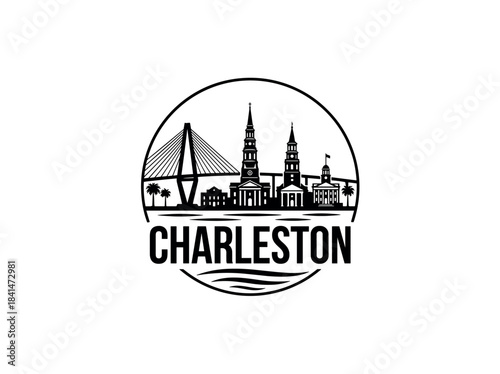 Charleston city of United States skyline emblem with landmarks
