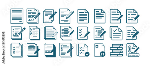 Document and Form Icons Set. Checklist, File, Edit, Contract, Paperwork Symbols. Vector illustration eps 10