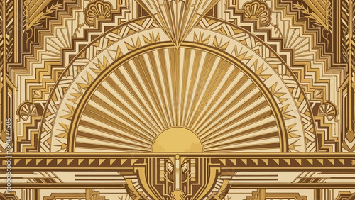 Elegant art deco sunburst pattern in rich brown and beige tones perfect for vintage graphic design backgrounds