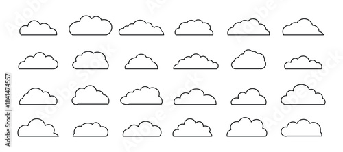 Outline Cloud Icon Set in Flat Line Vector Style.