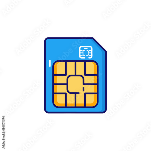 Blue SIM Card with Gold Chip, Rounded Corner, Mobile Technology.
