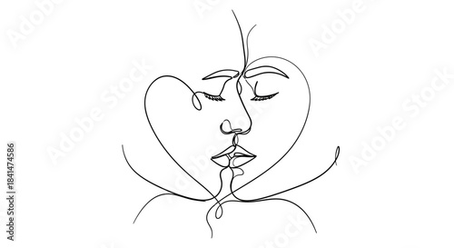 Minimalist abstract line art depicting a couple embracing in a heart shape