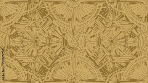 Seamless art deco geometric pattern in rich gold and brown tones evoking vintage luxury and glamour