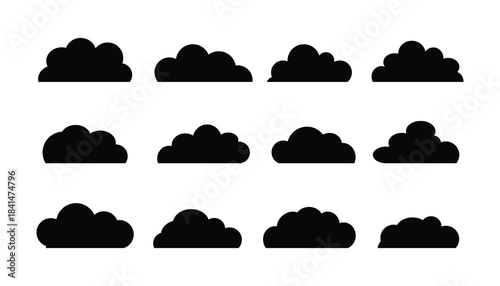 Black Cloud Icon Set Isolated on White Background.
