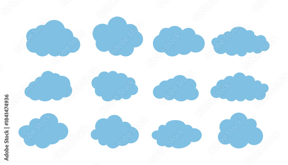 Fototapeta premium PrintSimple Blue Cloud Icons Set in Flat Vector Style.