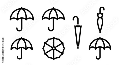 Umbrella Icons - A Collection of Weather Protection Symbols in Simple Line Art.