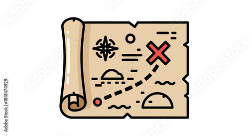 Treasure Map with Red X Marking the Spot.