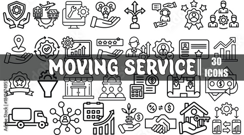 Moving Service Icons Collection With 30 Business And Logistics Symbols transportation
