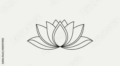 Elegant black and white line art drawing of a lotus flower blooming serenely