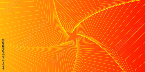 Five-pointed figure, a whirlwind, a spiral of lines and points on a gradient background. Smooth pattern of many dots on red orange background. Vector EPSPrint