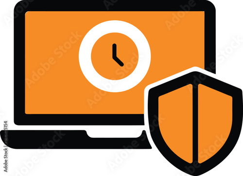 Secure Login Process, Laptop, Office, Shield Protection, Digital Environment, Front View