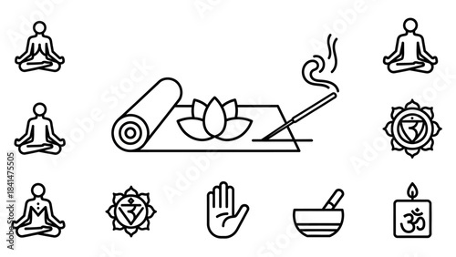 Yoga and Meditation Icons - A Collection of Spiritual Symbols.