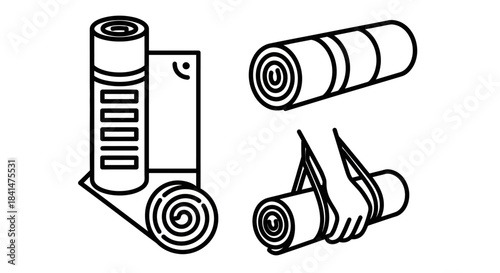 Yoga Mat Illustrations - Rolled and Ready for Exercise.