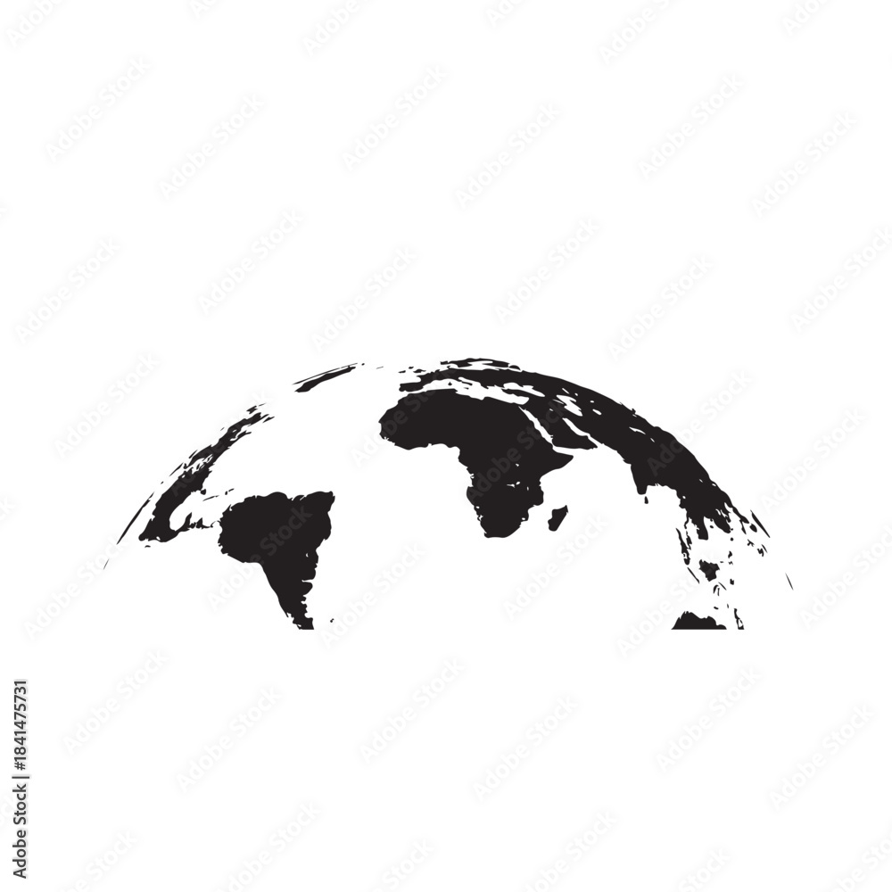 Naklejka premium Minimalist black and white curved world map silhouette illustration