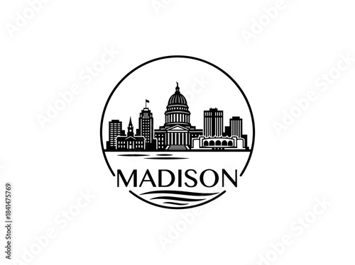 Madison city of United States skyline emblem with landmarks