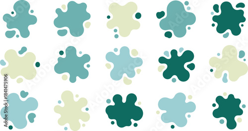 A colorful abstract illustration of various shapes and splotches.