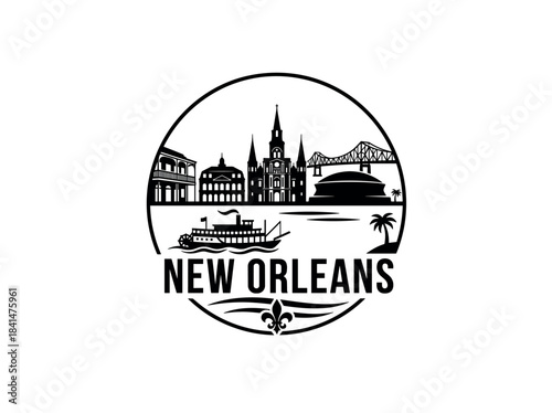 New Orleans city of United States skyline emblem with landmarks