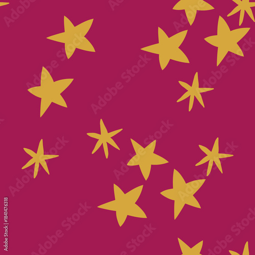 Golden stars on berry red background