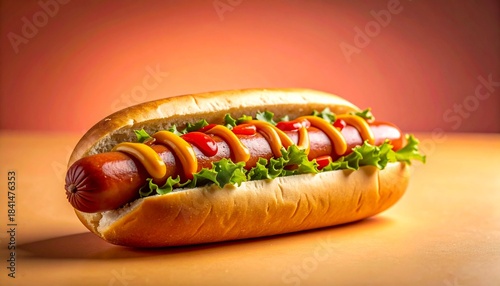 Gourmet Hot Dog with Fresh Toppings in Minimal Food Photography