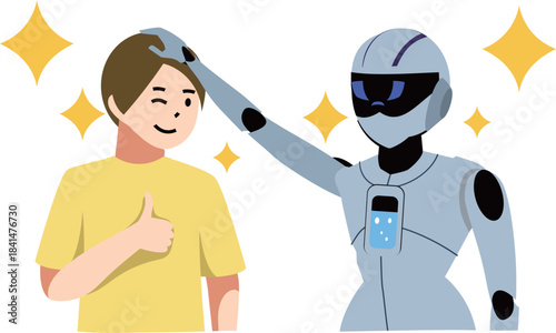 AI Robot Praising Human / Robot de IA Elogiando a Humano / Robô de IA Elogiando Humano