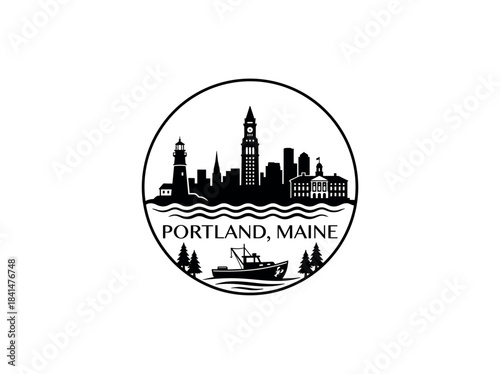 Wallpaper Mural Portland, Maine city of United States skyline emblem with landmarks Torontodigital.ca