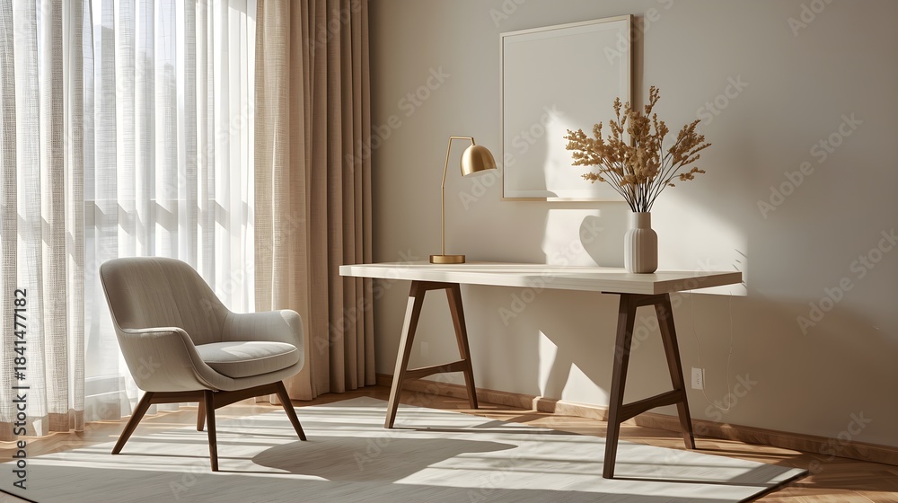 Fototapeta premium Modern dining room interior with wooden table and chairs