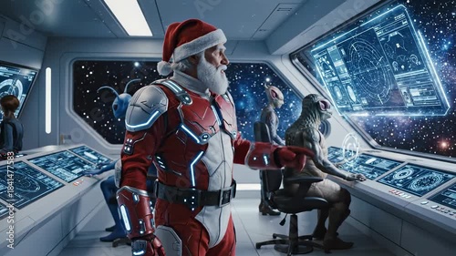 Santa Claus Commands Starship Bridge Futuristic Space Exploration  VFX