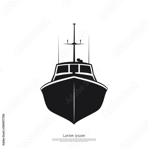 A sleek black silhouette of a fishing boat with a tall mast, perfect for maritime themes