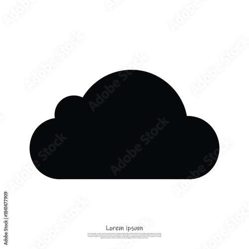 A solid black simple cloud shape standing alone on a crisp white plain background