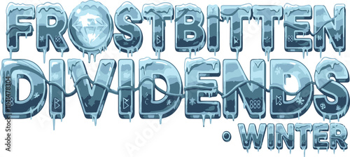 Frostbitten Dividends Winter Holiday Text With Ice And Snow Design