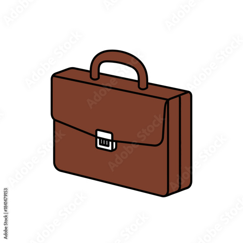 Brown leather briefcase with a silver clasp and top handle, depicted in a simple cartoon style.