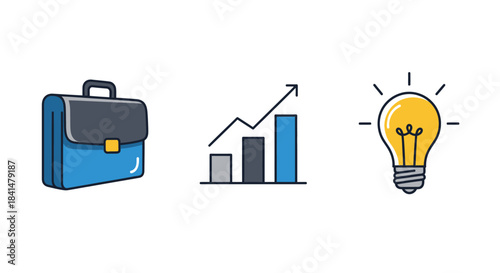 Business Growth and Innovation - Briefcase, Chart, and Lightbulb Icons.