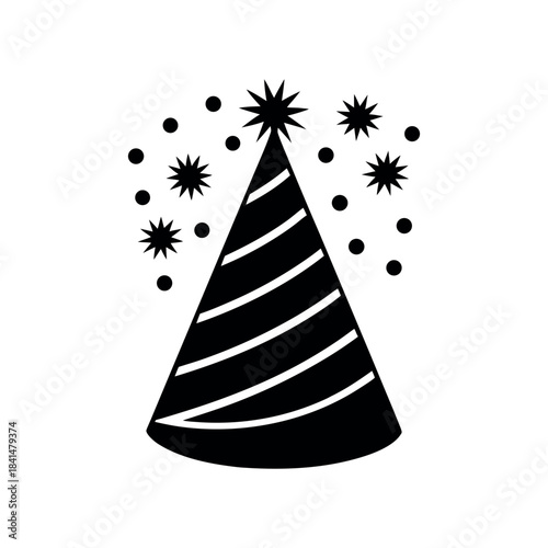 Party hat icon with minimal shapes, black silhouette