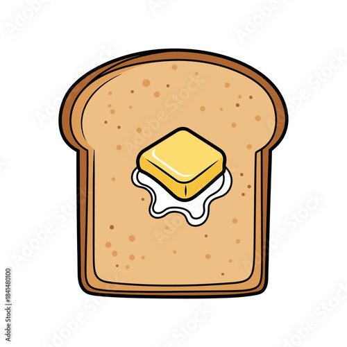 Cartoon illustration of a single slice of toast with a square pat of yellow butter melting on top.