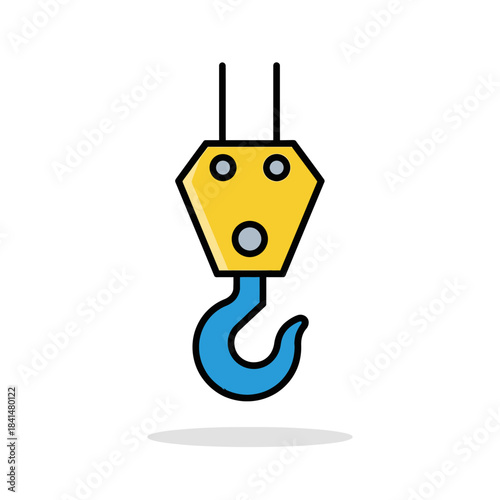 Cartoon Illustration of a Yellow and Blue Crane Hook with Details.
