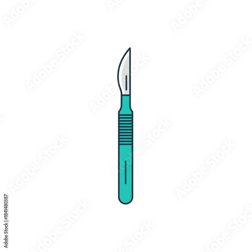 Cartoon Surgical Scalpel with Sharp Silver Blade and Teal Textured Handle.