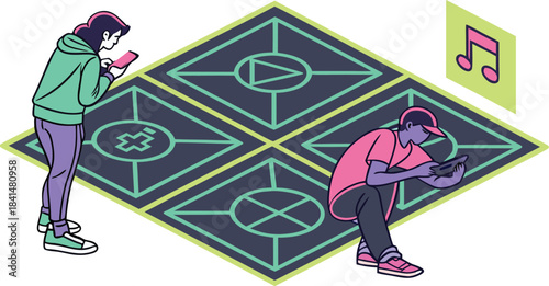 Vibrant neon-tube line icons