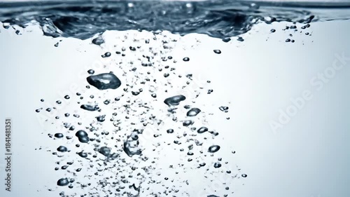 Dynamic closeup shot of clear pure water with numerous effervescent bubbles rising and falling creating a refreshing and clean abstract background texture symbolizing purity freshness and fluid motio.