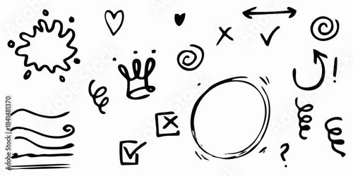 Hand drawn set of curly swish...